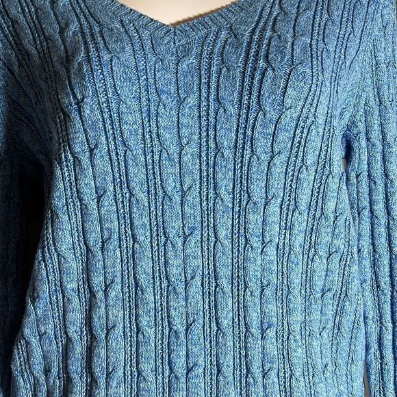 St John's Bay Womens Cable Knit Sweater V Neck Pullover Blue Size Petite Medium - Picture 3 of 9